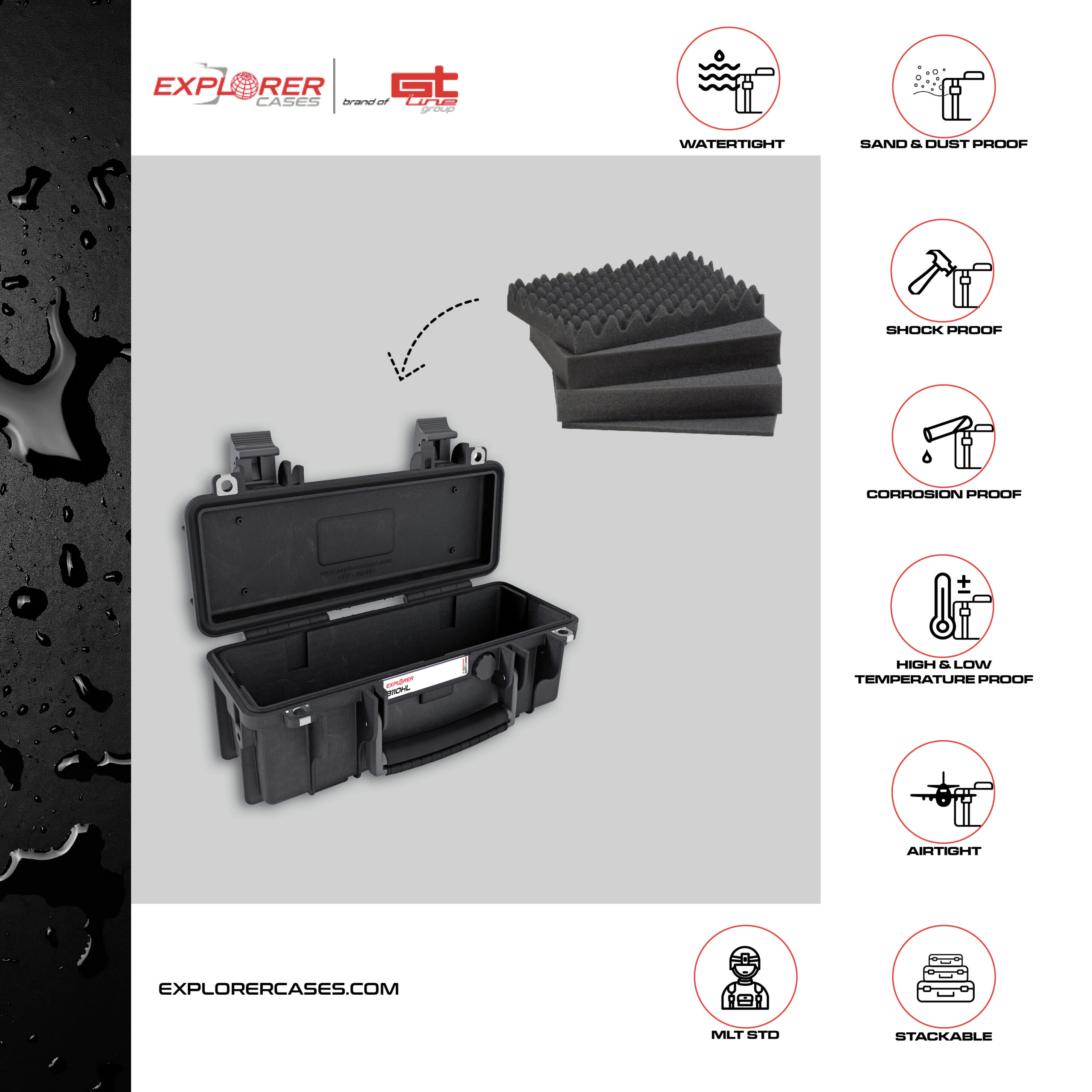 Explorer 3110HLB black legacy waterproof foam filled case